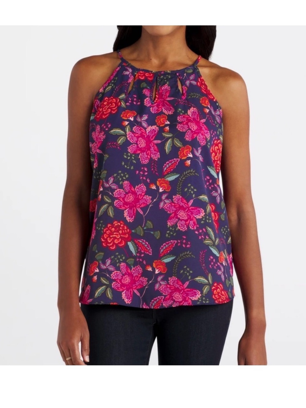 Papermoon Navy Halter Camisole with Pink Floral Print